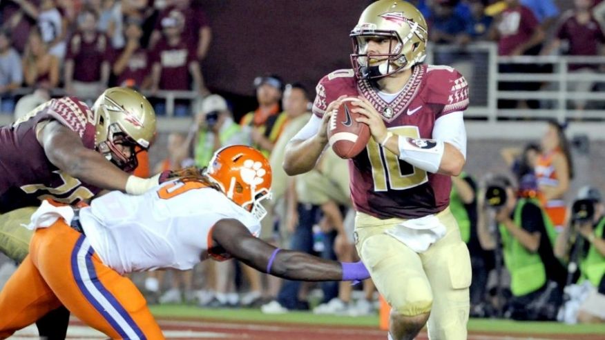 Sep 20 2014 Tallahassee FL USA Florida State Seminoles quarterback Sean Maguire is pressured during the first half against the Clemson Tigers at Doak Campbell Stadium. Mandatory Credit Melina Vastola-USA TODAY Sports