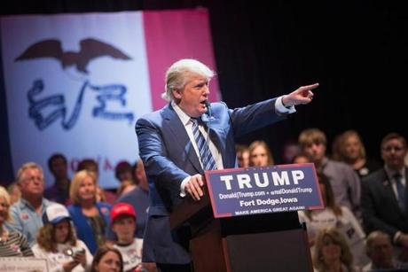 Republican presidential candidate Donald Trump spoke for more than an hour and a half Thursday night during a campaign stop at Iowa Central Community College