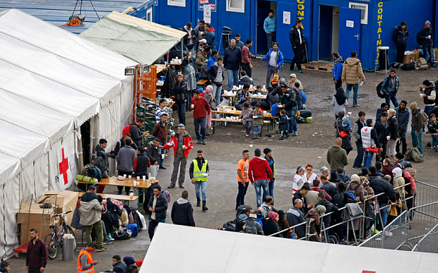 Migrants arrive from Slovenia to the transition camp in Kufstein Austria