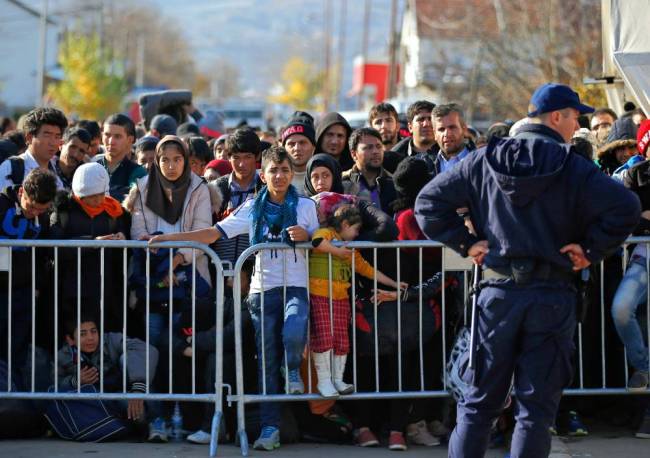 Migrants at a refugee center in Serbia