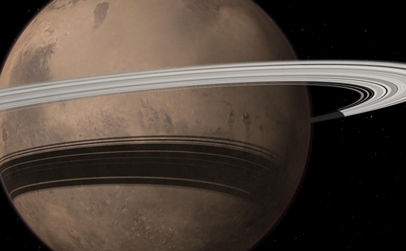 Mars could gain a ring in 10-20 million years when its moon Phobos is torn to shreds by tidal forces due to Mars&#039 gravitational pull. Credit Image by Tushar Mittal using Celestia 2001-2010 Celestia Development Team