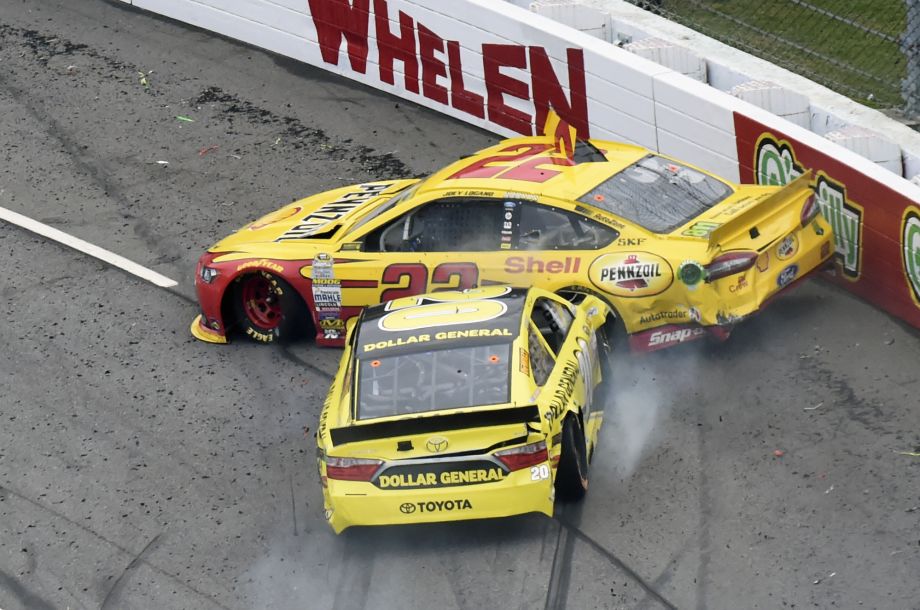 Joey Logano and Matt Kenseth tangle in Turn 1 during the NASCAR Sprint Cup Series auto race at Martinsville Speedway in Martinsville Va. It's the wild west in NASCAR right now and it's not clear if that