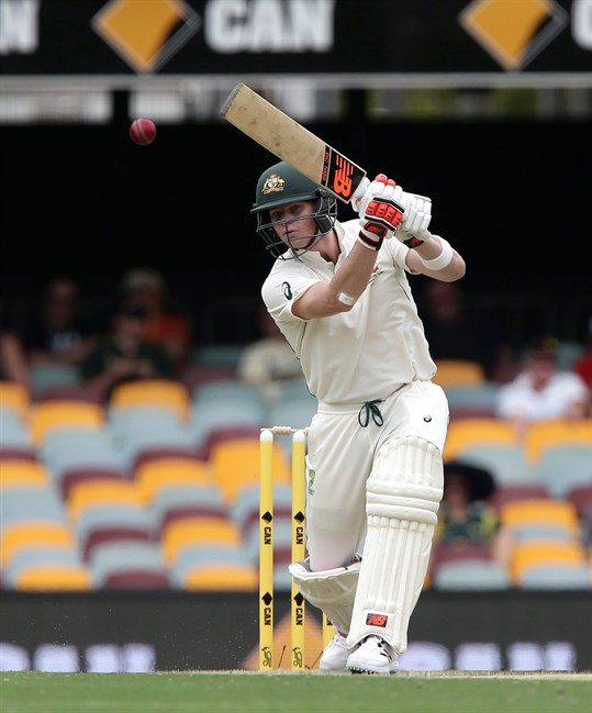 Australia's Steve Smith plays a shot during play on day two of the first cricket test between Australia and New Zealand in Brisbane Australia Friday Nov. 6 2015