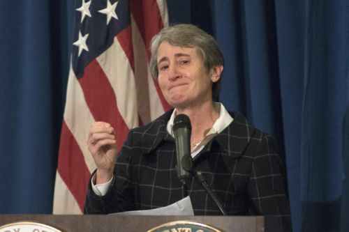 Interior Secretary Sally Jewell speaks at a signing ceremony for a memorandum of agreement to establish the Manhattan Project National Historic Park Tuesday Nov. 10 2015 at the Interior Department in Washington