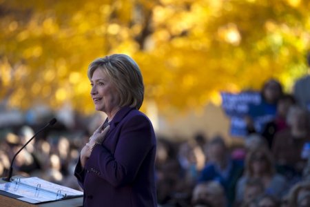 U.S. Democratic presidential candidate Hillary Clinton speaks at a rally in front of the state house after filing her declaration of candidacy to appear on the New Hampshire primary election ballot in Concord New Hampshire