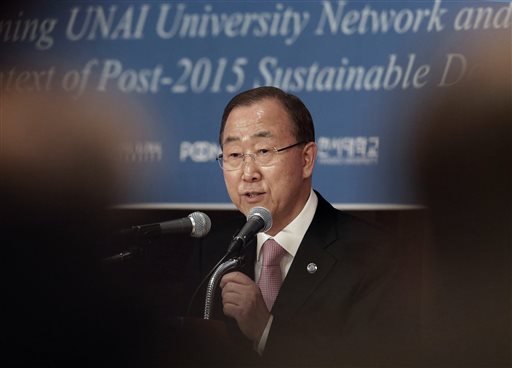 UN Secretary General Ban Ki-moon speaks during the UN Academic Impact Seoul Forum in Seoul South Korea. Ban will visit Pyongyang this week for a possible meeting with leader Kim Jong Un a South Korean