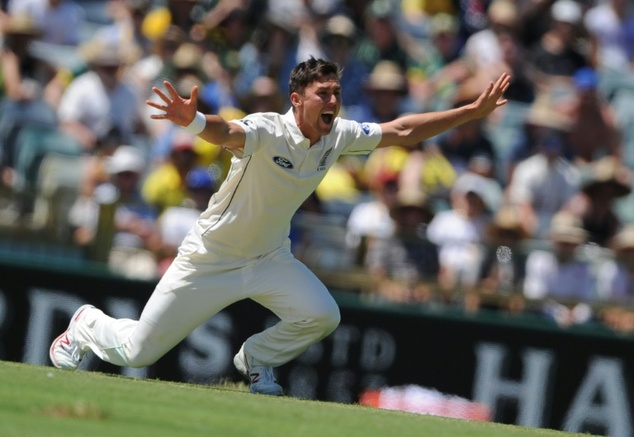 New Zealand's Trent Boult appeals for a wicket but is unsuccessful on the first day of the second Test against Australia in Perth