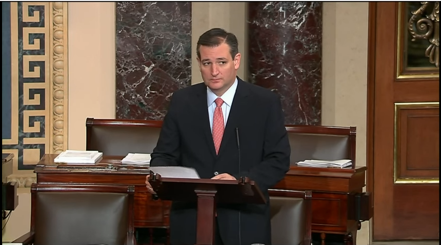 Sen. Ted Cruz speaks on Senate floor on Nov. 19 2015. He was rebuked by Democrats after offering a bill to ban Middle Eastern refugees from the United States for three years