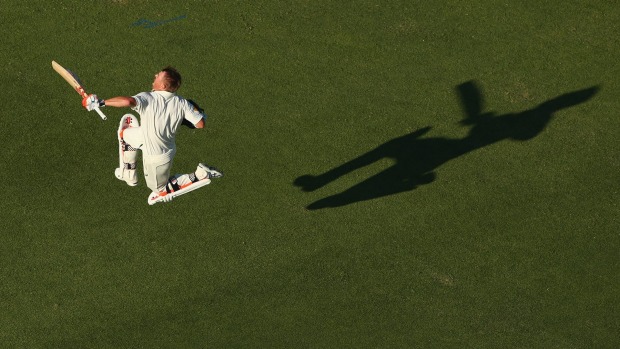 Oh what a feeling David Warner celebrates hitting the double-century mark in Perth