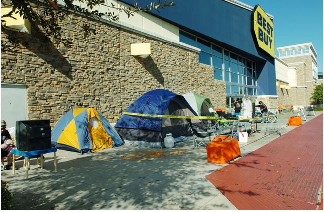 Shoppers lined up at a Best Buy store in Denton Texas