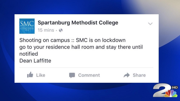 Shooting reported on Spartanburg Methodist College campus