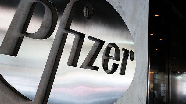 Outside Pfizer headquarters in New York where Pfizer and Allergan closed the deal on a $160 billion merger