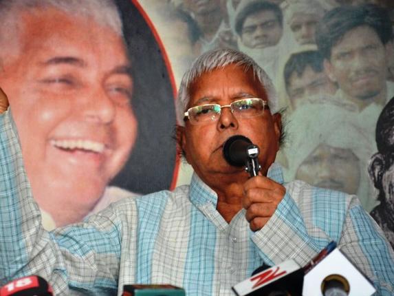 RJD chief Lalu Prasad during a press conference in Patna on Saturday