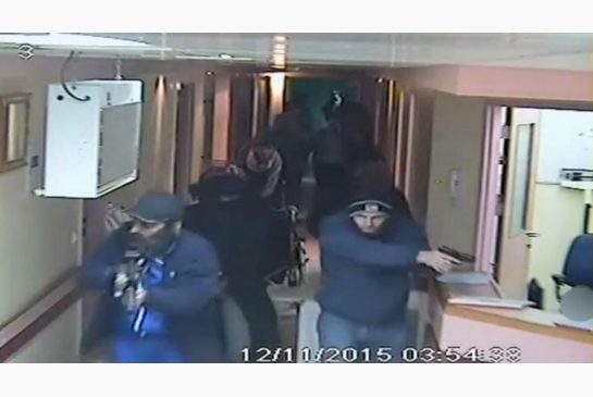 Israeli undercover forces are seen in this still image taken from Al Ahli hospital CCTV during their raid of the hospital in the West Bank city of Hebron