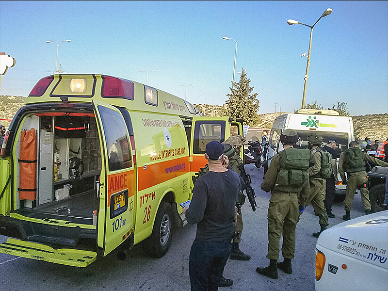 Paramedics arrive at scene of West Bank gas station attack on Monday Nov. 23 ISRAEL SUN  MAGEN DAVID ADOM