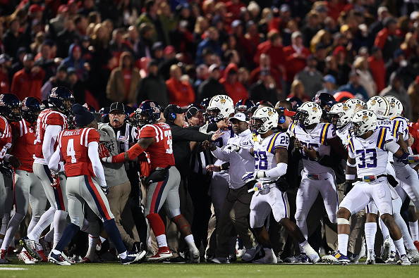 Ole Miss and LSU players are separated