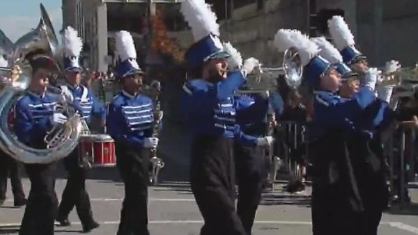 2015 Veterans Day Parade in Tulsa as seen from 3rd and Boulder in downtown