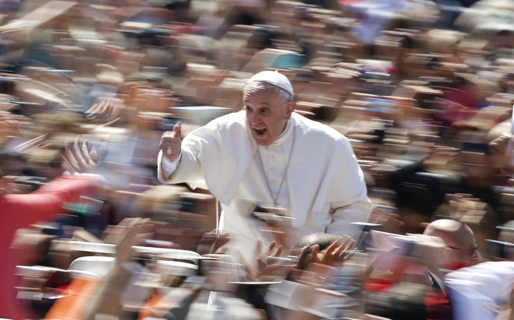 Pope Francis gives the thumb up as he leads the Easter mass in Saint Peter's Square at the Vatican