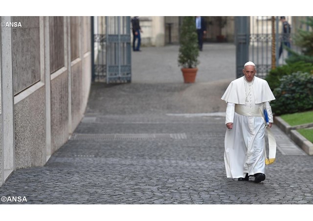 Pope Francis on a walk to the Synod Hall Oct 6 2015- ANSA