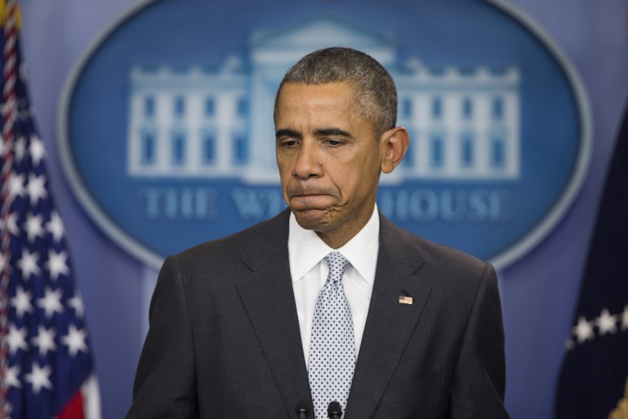 President Obama pauses as he speaks about the Nov. 13 attacks in Paris