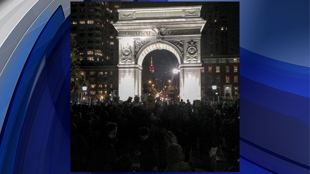 Protesters gather in Washington Square Park after five activists were shot in Minneapolis