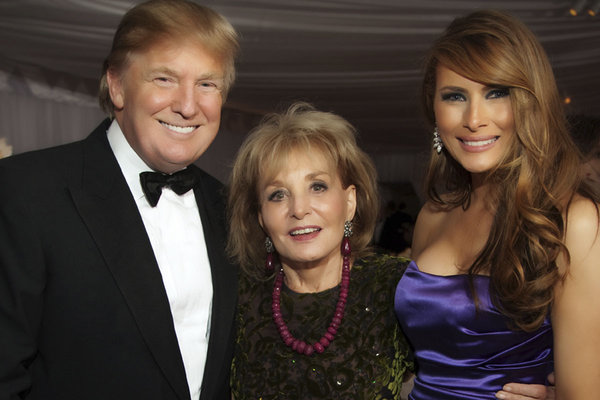 In this handout image provided by Ivanka Trump and Jared Kushner  Donald Trump Barbara Walters and Melania Trump attend the Ivanka Trump and Jared Kushner wedding at Trump National Golf Club