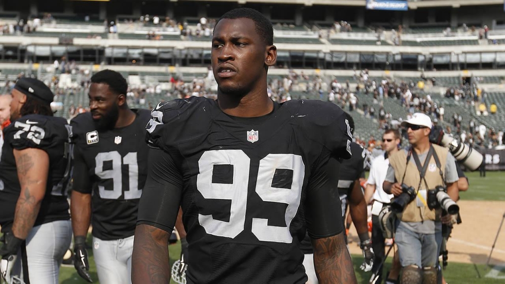 Oakland Raiders linebacker Aldon Smith walks off the field after an NFL football game against the Cincinnati Bengals in Oakland Calif. Sunday Sept. 13 2015