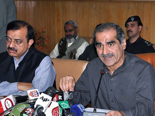 Railways Minister Khawaja Saad Rafique addressing a press conference