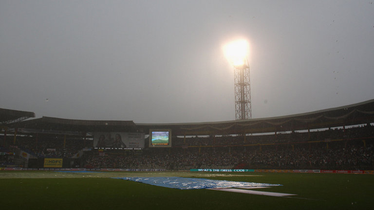 Rain disrupts a match at the M Chinnaswamy Stadium in Bangalore