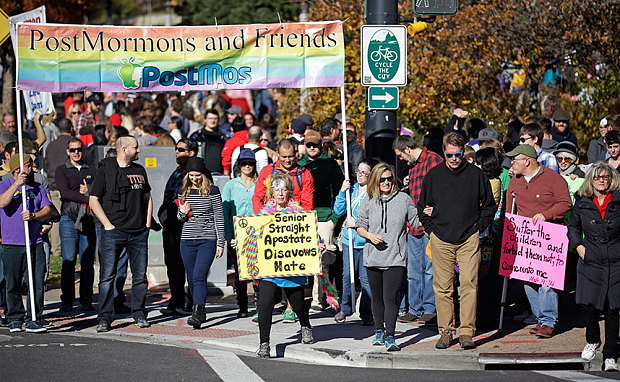 Rally held to protest Mormon Church's new anti-gay rules