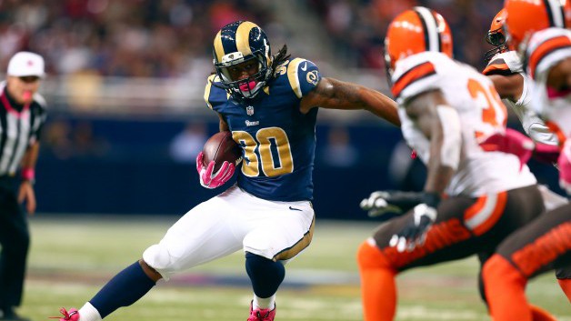 ST. LOUIS MO- OCTOBER 25 Todd Gurley #30 of the St. Louis Rams carries the ball in the fourth quarter against the Cleveland Browns at the Edward Jones Dome