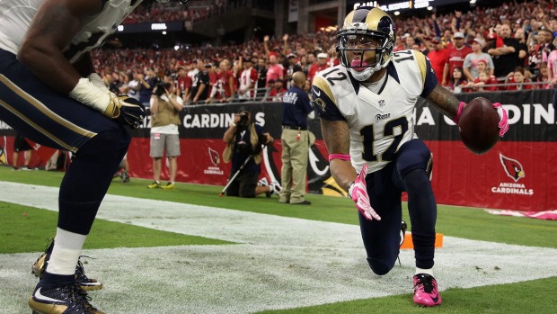Shot Wide receiver Stedman Bailey celebrates his touchdown during the game against the Arizona Cardinals at the University of Phoenix Stadium