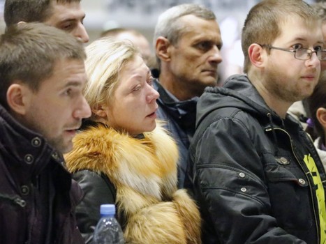 Relatives of passengers of Metro Jet Airbus A321 wait at Pulkovo II international airport in St. Petersburg Russia