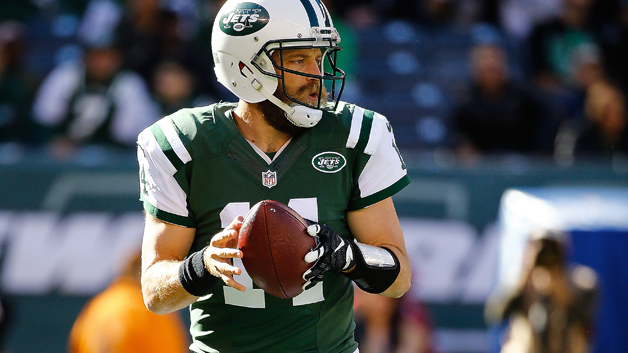 EAST RUTHERFORD NJ- NOVEMBER 08 Ryan Fitzpatrick #14 of the New York Jets looks to pass during the first quarter against the Jacksonville Jaguars at Met Life Stadium