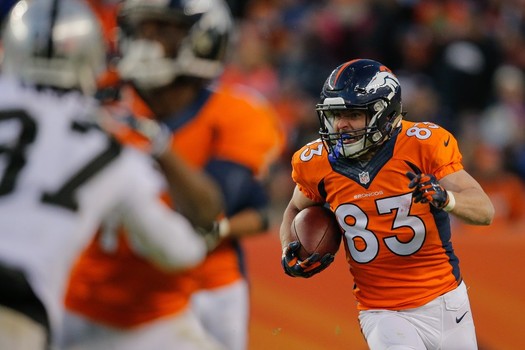 Wide receiver Wes Welker #83 of the Denver Broncos returns a punt against the Oakland Raiders at Sports Authority Field at Mile High