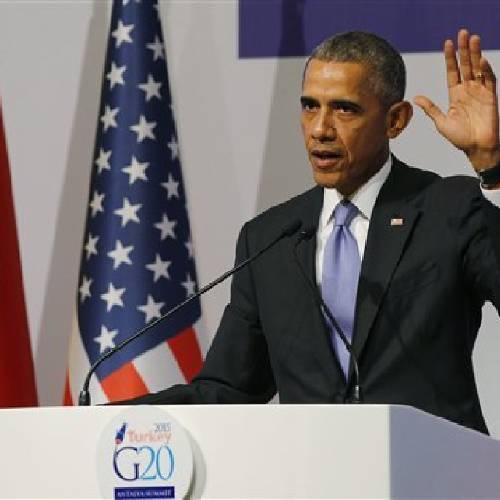 Barack Obama gestures to journalists following a news conference at the end of the G-20 summit in Antalya Turkey Monday Nov. 16 2015. The Paris terror attacks have sparked widespread calls from congressional Republicans to end