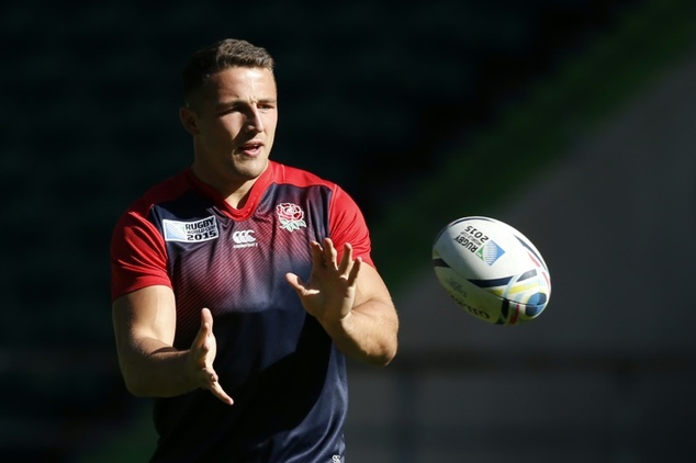 England's Sam Burgess takes part in a Rugby World Cup training session at Twickenham Stadium southwest London