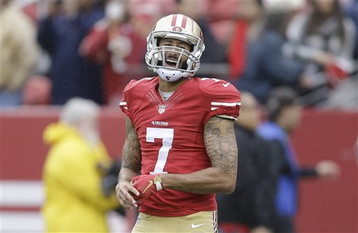 San Francisco 49ers quarterback Colin Kaepernick warms up before an NFL football game against the Atlanta Falcons in Santa Clara Calif. The The 49ers announced Saturday Nov. 21 2015 that they placed Kaepern