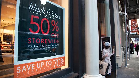 Black Friday sale signs at a retail store in New York