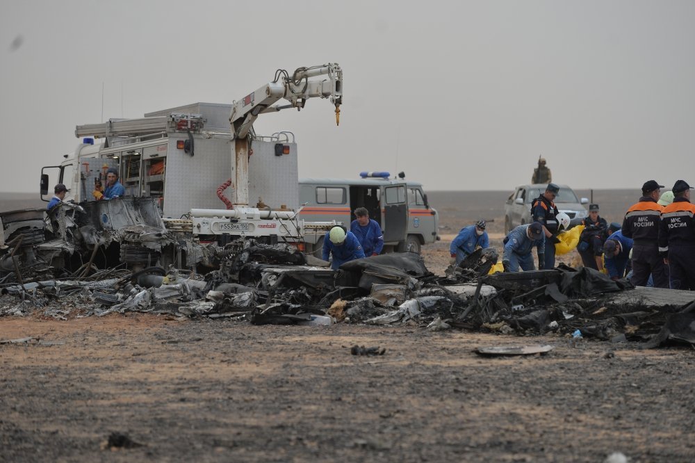 Russia's Emergency Ministry shows the wreckage and fuselage of a A321 Russian airliner in Wadi al-Zolomat a mountainous area of Egypt's Sinai Peninsula. Russian airline Kogalymavia's flight 9268 crashed