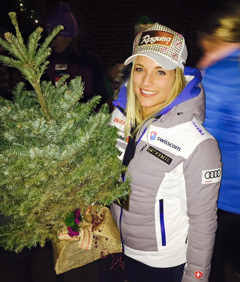 Giant Slalom winner Lara Gut of Switzerland shows off her Aspen Champions Grove tree that will be planted just off the Ruthies run at Aspen Mountain to honor her win on Friday alongside the winners of each Aspen Winternational Slalom and Giant Slalom rac