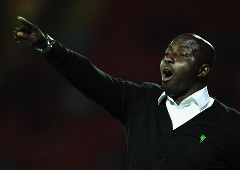 Nigeria Coach Samson Siasia instructs his team during the International Friendly between Ghana and Nigeria at Vicarage Road