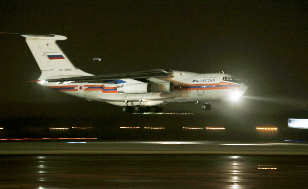 Russian Ministry for Emergency Situations cargo plane carries the bodies of the victims lands at Pulkovo airport outside