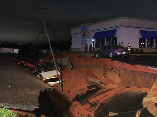 Sinkhole Opens in Restaurant Parking Lot