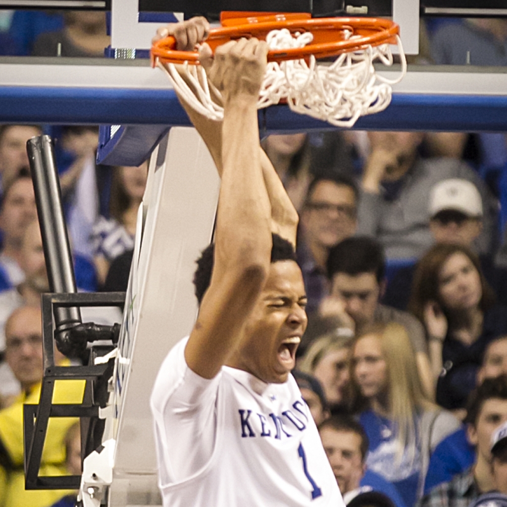 Skal Labissiere slams home a dunk in Kentucky's win over Boston Tuesday night