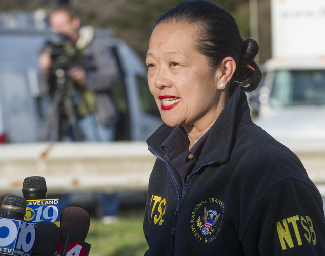 Bella Dinh-Carr vice-chairman of the National Transportation Safety Board speaks to reporters at a news conference Wednesday Nov. 11 2015 in Akron Ohi