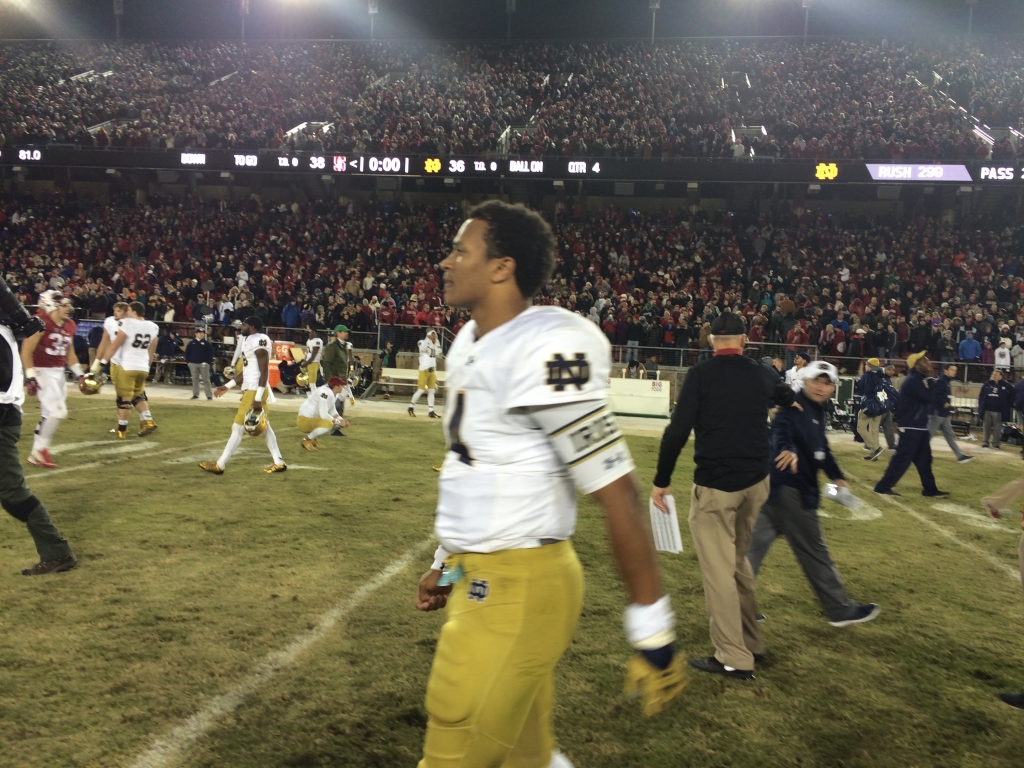 One week ago De Shone Kizer played his worst game of the regular season throwing three interceptions against Boston College. Notre Dame needed him to step up against Stanford that