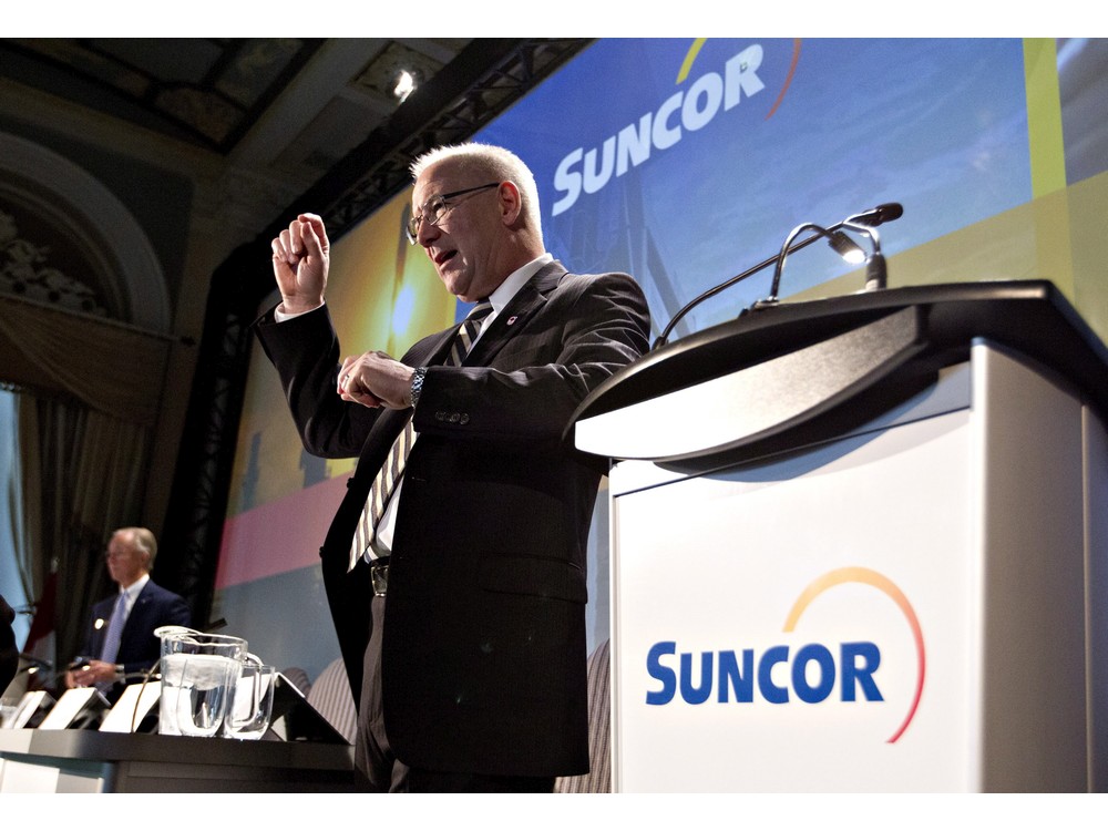 Suncor president Steve Williams talks to shareholders before the company's 2014 annual general meeting