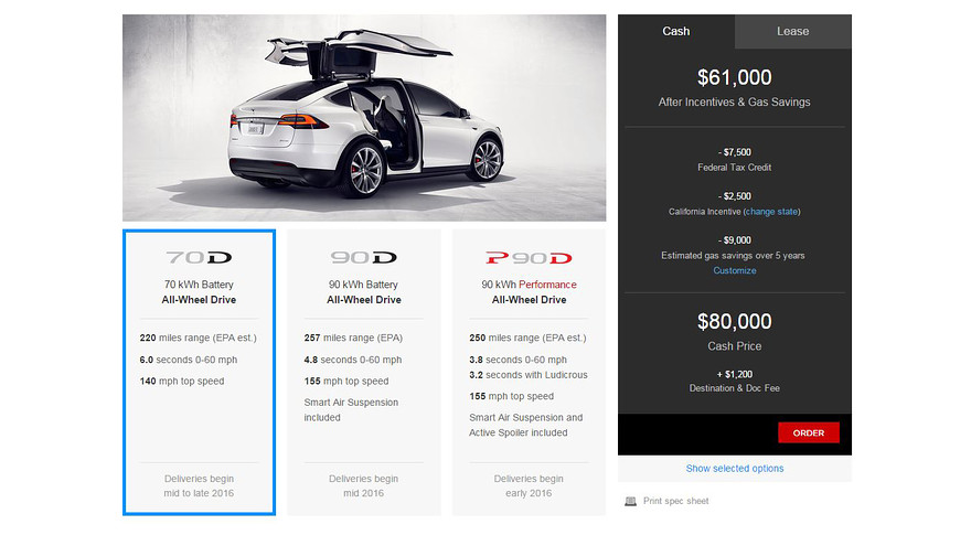 Tesla Model X 70D Configurator