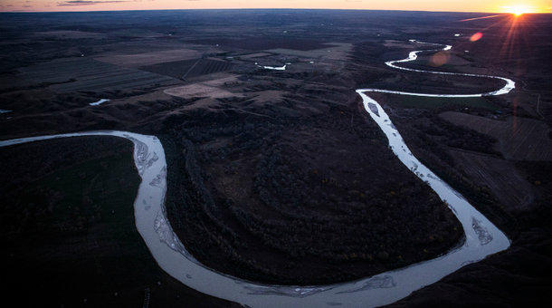 The White River weaves through the landscape near where the proposed Keystone XL pipeline would pass south of Presho South Dakota
